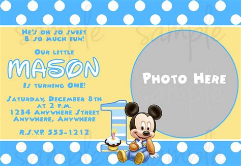 Editable Mickey Mouse 1st Birthday Invitations Template Free