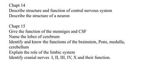 Solved Chapt 14 Describe Structure And Function Of Central