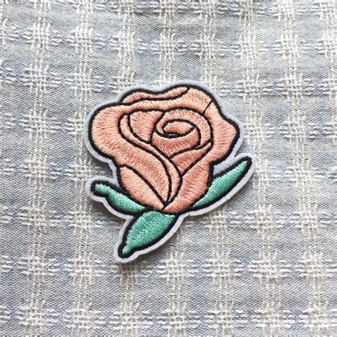 Pink Rose Patch - Iron on Patch, Sew On Patch, Embroidered Patch by SoulmateCo on Etsy https 