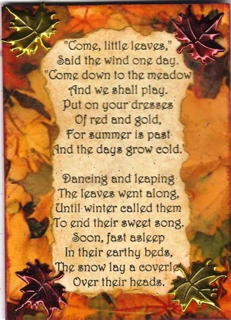 Fall Poemcome Little Leaves Autumn Poems Autumn Quotes