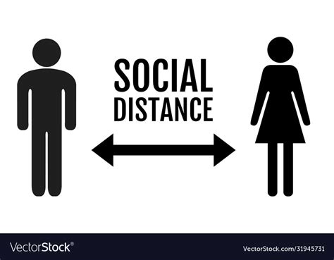 Social Distance Banner With Persons Man And Woman Vector Image