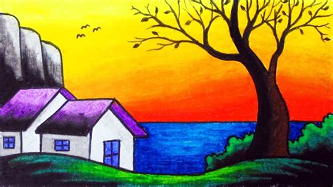 Easy Autumn Sunset Scenery Drawing For Beginners How To Draw Simple Scenery Of Sunset In Autumn