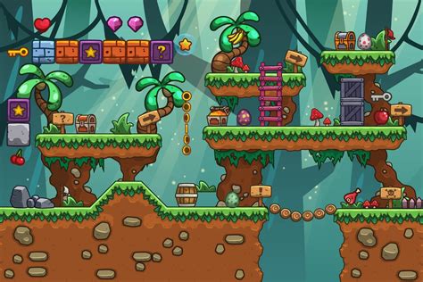 Jungle Platformer 2d Game Tileset