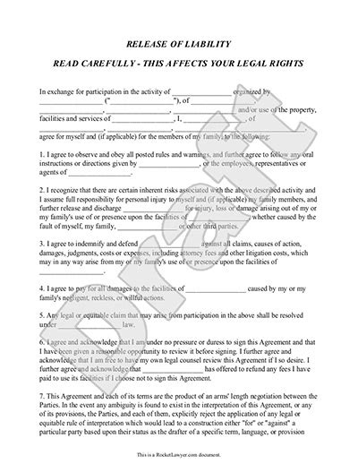 printable liability waiver forms form generic