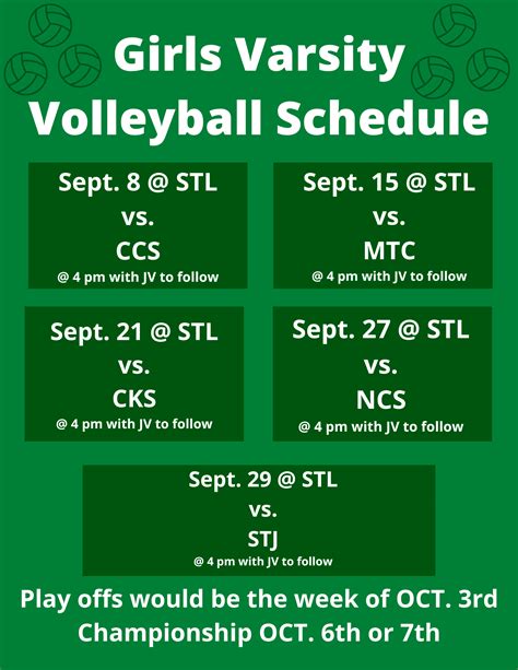 Girls Volleyball Schedule St Lawrence Catholic School