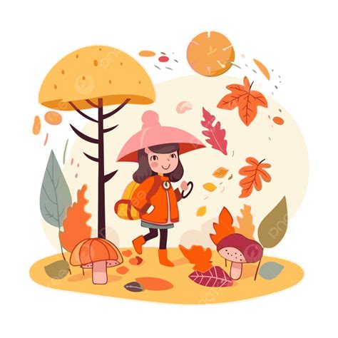 Early Fall Clipart Autumn Day Design Girl With Umbrella Cartoon Vector