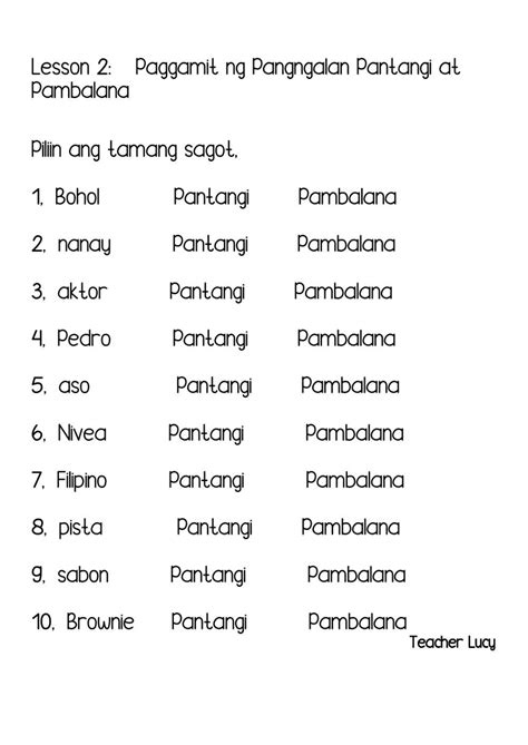 Worksheet For Grade 5 Uri Ng Pangngalan Pantangi At Pambalana Porn