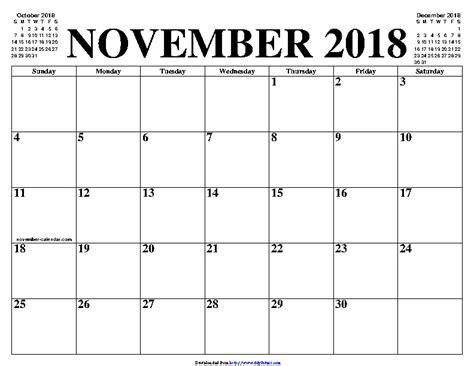 November 2018 Calendar 1 Pdfsimpli