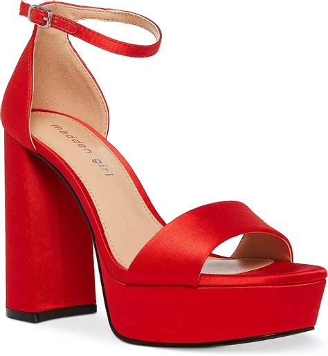 Madden Girl Womens Omega Heeled Sandal Red Satin 75 Heeled Sandals