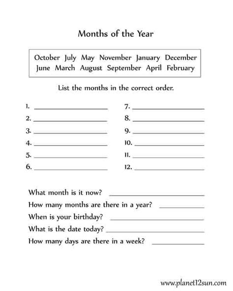 Months Of The Year 1st Grade Printables