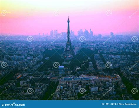 Aerial View Of Eiffel Tower La Defense And The Rooftops Of Paris