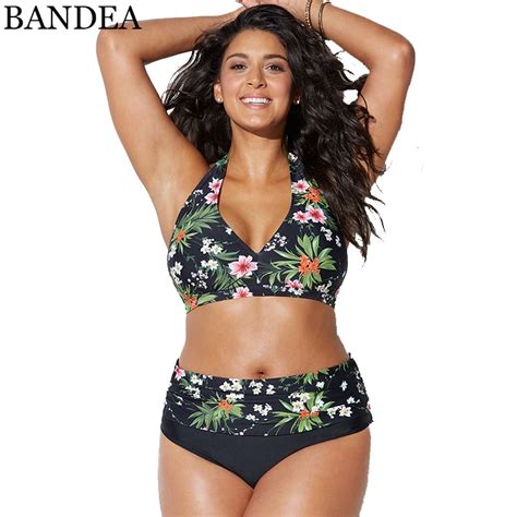 Bandea Floral Print Plus Size Bikini Set Bandeau Swimwear For Women Swimsuit High Waist Bathing