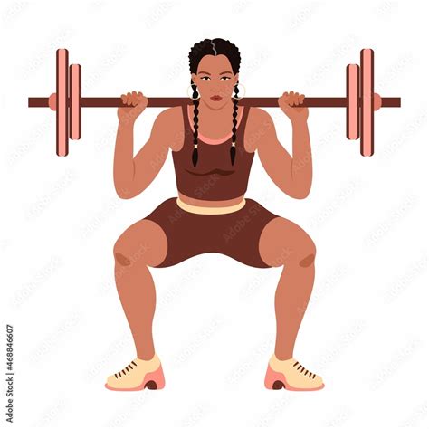 Cute Fitness Girl Vector Flat Cartoon Illustration Pretty Young Woman With Barbell Having
