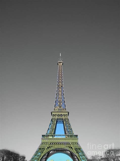 Eiffel Tower Paris Blue Gold On Black And White Color Splash Photograph
