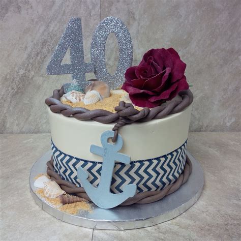 40th Nautical Birthday Cake with Fondant Decorations
