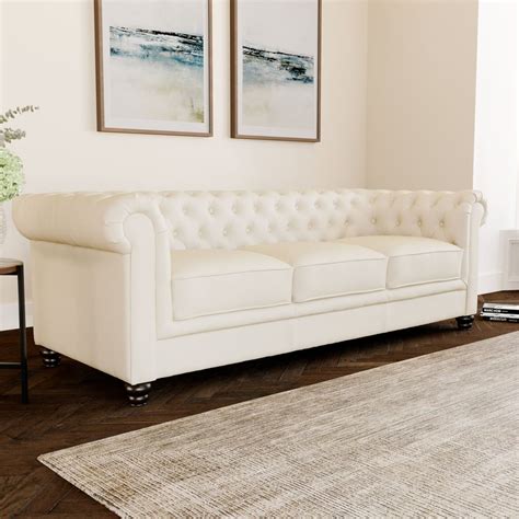 Hampton 3 Seater Chesterfield Sofa Ivory Classic Faux Leather Only £