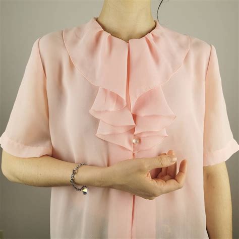 Large Vintage Sheer Pink Chiffon Blouse 70s Granny Chic Top Etsy