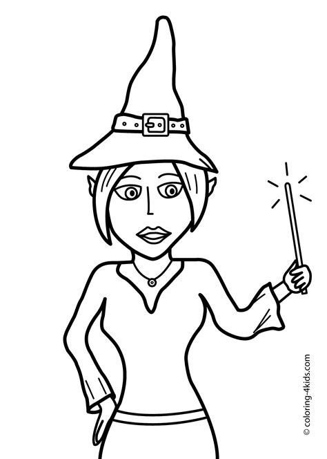 Click the witch hat coloring pages to view printable version or color it online (compatible with ipad and android tablets). Halloween Witch with wand coloring pages for kids ...