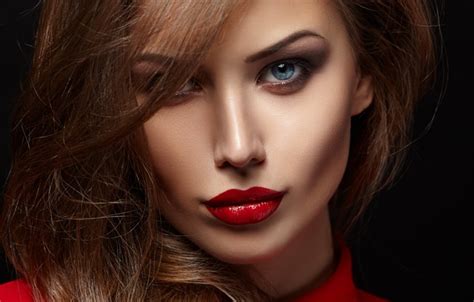 Black background red lips wallpaper. Wallpaper look, girl, face, hair, makeup, blouse, black ...