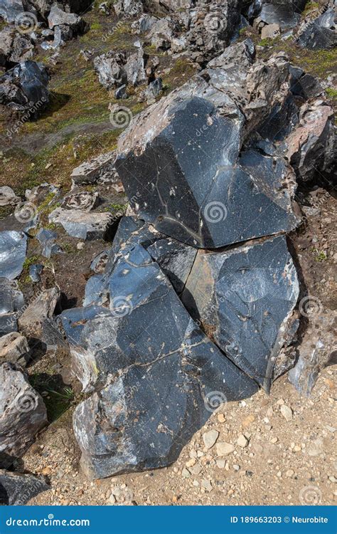 Volcanic Glass Rock Known As Obsidian Found In Lava Fields Formed By