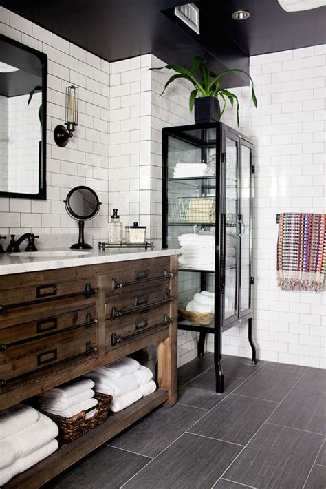This modern bathroom design juxtaposes different design styles and color palettes. 20 Bathroom Designs With Vintage Industrial Charm - Decoholic
