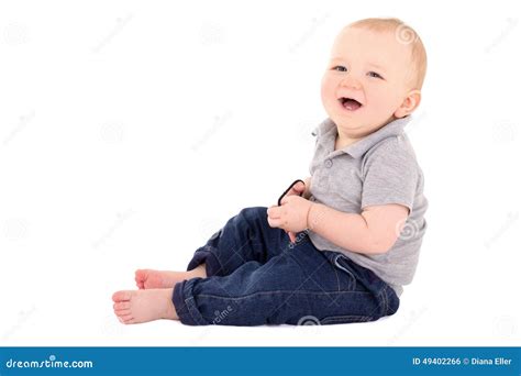 Funny Little Baby Boy Toddler Laughing Isolated On White Stock Photo