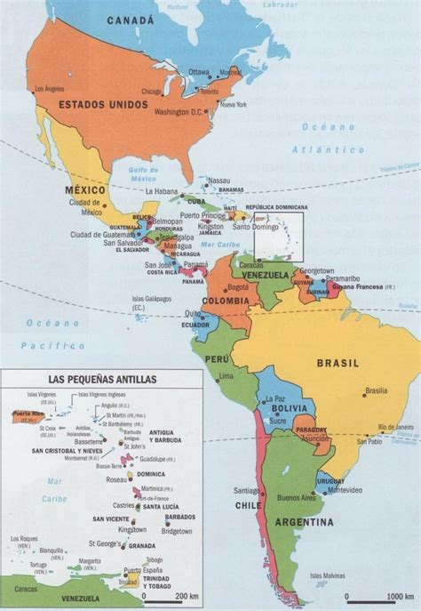 Mapa Con La División Política Del Continente Americanodebe Contener