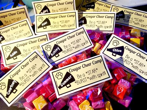 Dance team spirit gift ideas. Starburst cheer camp treat #cheercamp #teamgift | Cheer ...