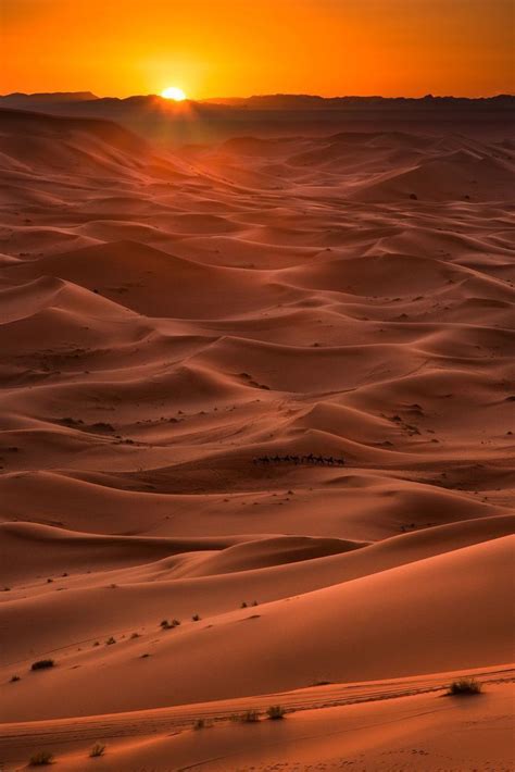 The Sun Setting Over The Sahara Desert In Morocco Desert Photography