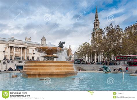 Fountain At Crowded Trafalgar Square Editorial Photography Image Of