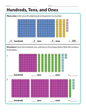 Using tens ones worksheet, studentswrite the amount of tens and ones for each number. Hundreds, Tens, and Ones | Worksheet | Education.com