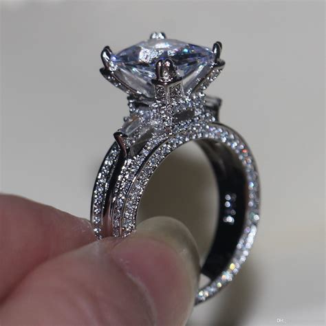 Vecalon Women Big Jewelry Ring Princess Cut 10ct Diamond Stone Cz 925