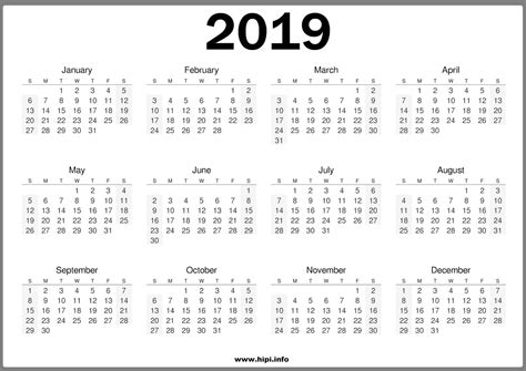 All calendars print in landscape mode (vs. One Page Calendar 2019 Printable | Printable yearly ...