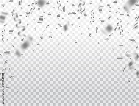Silver Confetti On Transparent Background Falling Shiny Silver