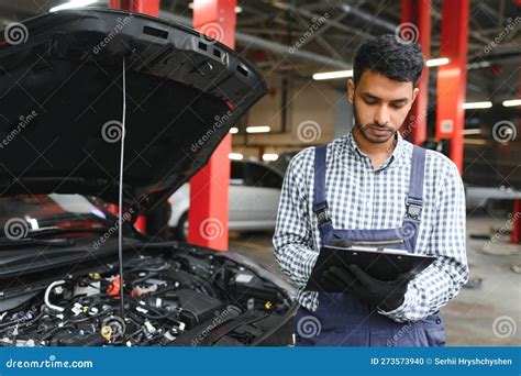 Indian Happy Auto Mechanic In Blue Suit Stock Photo Image Of