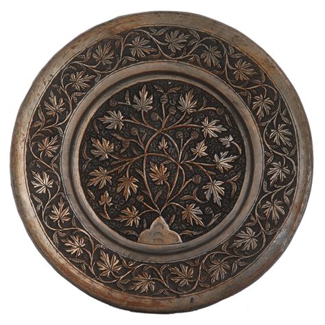 Copper Chiseled With Floral Leafy Designs Wall Hanging Plate