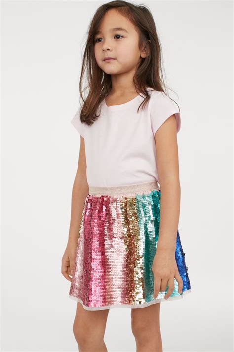 スパンコールスカート ライトピンク／マルチボーダー Kids Handm Jp Sequin Skirt Outfit