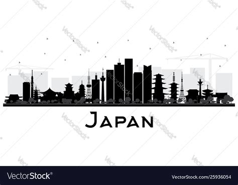 Japan City Skyline Silhouette With Black Vector Image