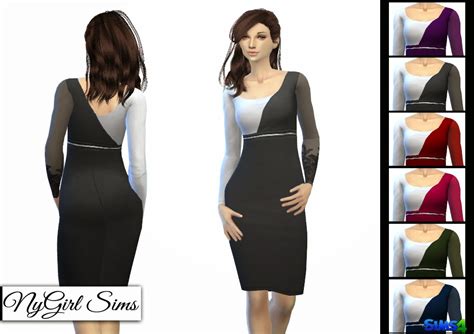 Nygirl Sims 4 Sheer Sleeve Pencil Dress