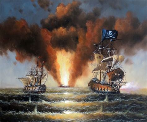 Pirate Ship S Sea Cannon Naval Battle Ocean X Stretched Oil