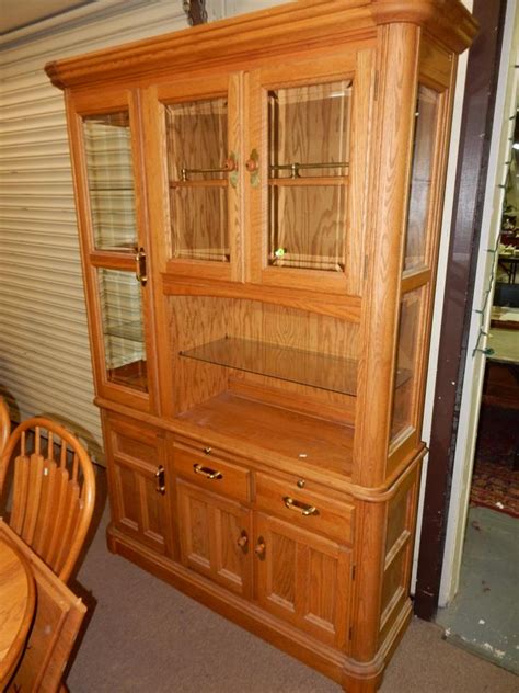 Sold Price Nice Modern 2 Piece Oak China Cabinet Hutch With Beveled