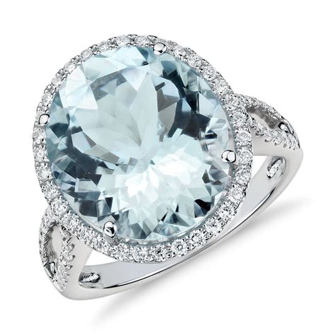 Aquamarine And Diamond Halo Ring In 18k White Gold 14x12mm Blue Nile