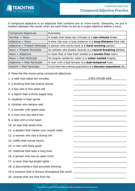 Compound Adjectives | Adjectives exercises, Adjective worksheet, Adjectives esl