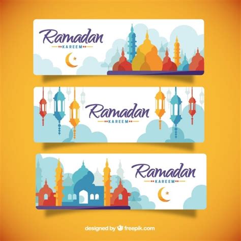 Colored Silhouettes Ramadan Banners Vector Free Download