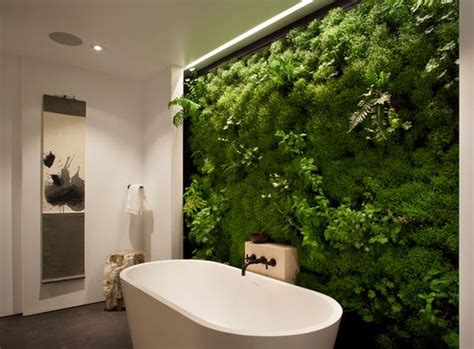 Green backsplash, green vanity, green painted walls, green tile, green accents, and green decor accessories design ideas for a contemporary shower room bathroom in devon with freestanding cabinets, medium wood cabinets, an alcove shower, a. Best Plants That Suit Your Bathroom - Fresh Decor Ideas