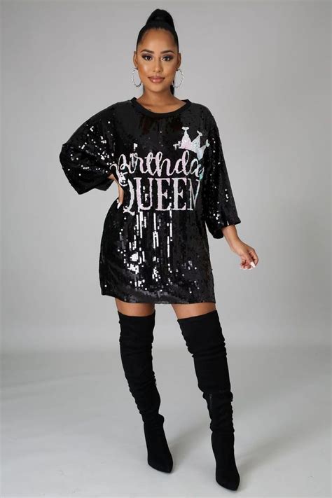 Birthday Queen Sequins Shirt Dress In 2021 Sequin T Shirt Dress Sequin Shirt Dress Shirt Dress