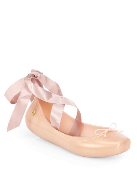 Melissa Silk Ribbon Ballet Flats In Navy Pink Lyst