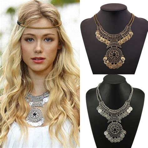 2017 New Fashion Bohemian Style Jewelry For Women Double Chain Coin Statement Necklace Necklaces