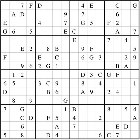 Free Printable 16x16 Sudoku Puzzles