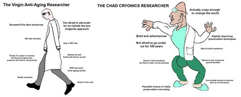 Anti-aging vs cryonics, virgin vs chad meme : r/cryonics